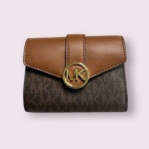 Michael Kors Carmen Bi-fold‎ Signature Monogram Gold Logo Brand New